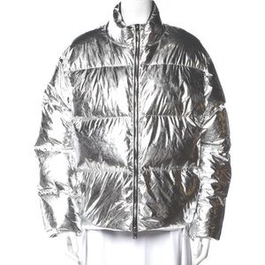 NWT Legacy Metallic Silver Puffer Jacket Jordan Craig Edition S Button Up Zip